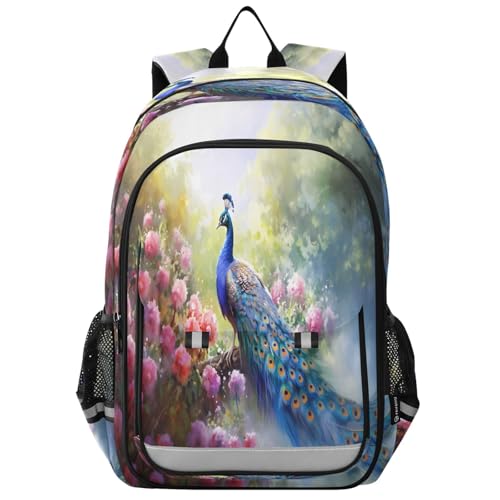 Sac à dos ordinateur enfants motif paon et floral modèle B293 pour école et loisirs