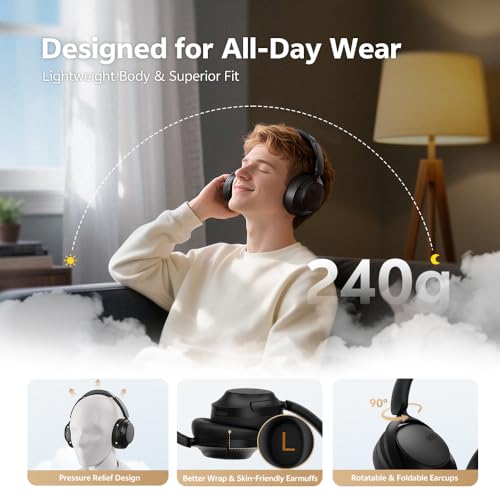 Image of QCY H3S Wireless Over-Ear Headphones, Hybrid Active Noise Cancelling Headphones, Hi-Res Wireless, 102H Playtime, Fast Charging, Comfort Fit, Dual Connection, Bluetooth 6.0(Black)