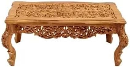 Solid Sheesham Wood (Hand Carved) Centre Table Without Glaas | Coffee Table-End & Sofa Tea Table,Centre Table for Living Room Furniture (Natural Finish) (Carved 2)