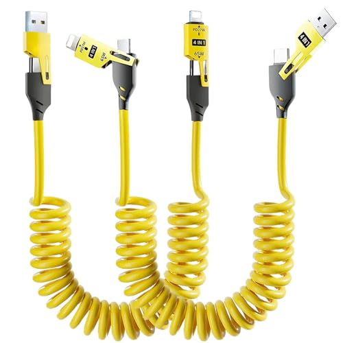 Cable de carga rápida retráctil 4 en 1 de 65W y PD 27W con transmisión de datos para el coche