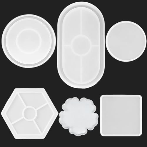 EUDUQ 6 Pièces Moulle Silicone Resine Epoxy Plateau，diverses formes Moule Resine Epoxy,Moules Béton Plâtre，Utilisation dans Les...