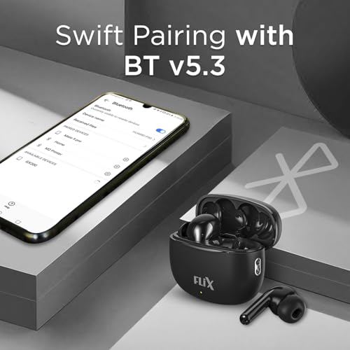 Image of FLiX (Beetel T16 Nitro Buds True Wireless in Ear, Bluetooth v5.3(Quick Paring), 10mm Super Bass Drivers, IPX4 Rated, Dual Mic, Touch Controls, 50hrs Playback, AI Voice Assistant (XTW-T16)(Black /Grey)
