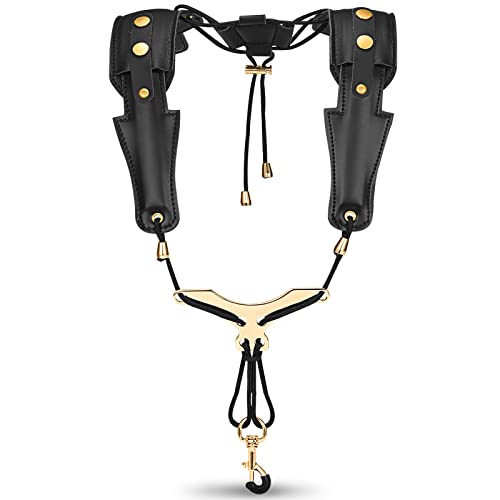 Saxophongurt, POGOLAB Harness Saxophongurt für Alt-Tenor-Sopran-Bariton, verstellbarer Leder-Schulter-Saxophongurt zur Linderung von Nackenschmerzen mit Metallhaken, für Männer, Frauen, Erwachsene