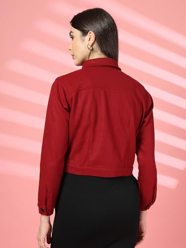 Image of CHKOKKO Solid Crop Jackets for Women stylish latest Long Sleeve Stylish Winter Shirt Jacket Casual Outerwear for Office