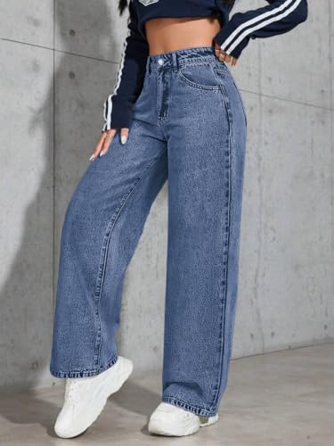 Image of Celary Women High Waisted Wide Leg Jeans||Stretch Denim Palazzo Pants||Casual Loose Fit Straight Jeans for Women & Girls