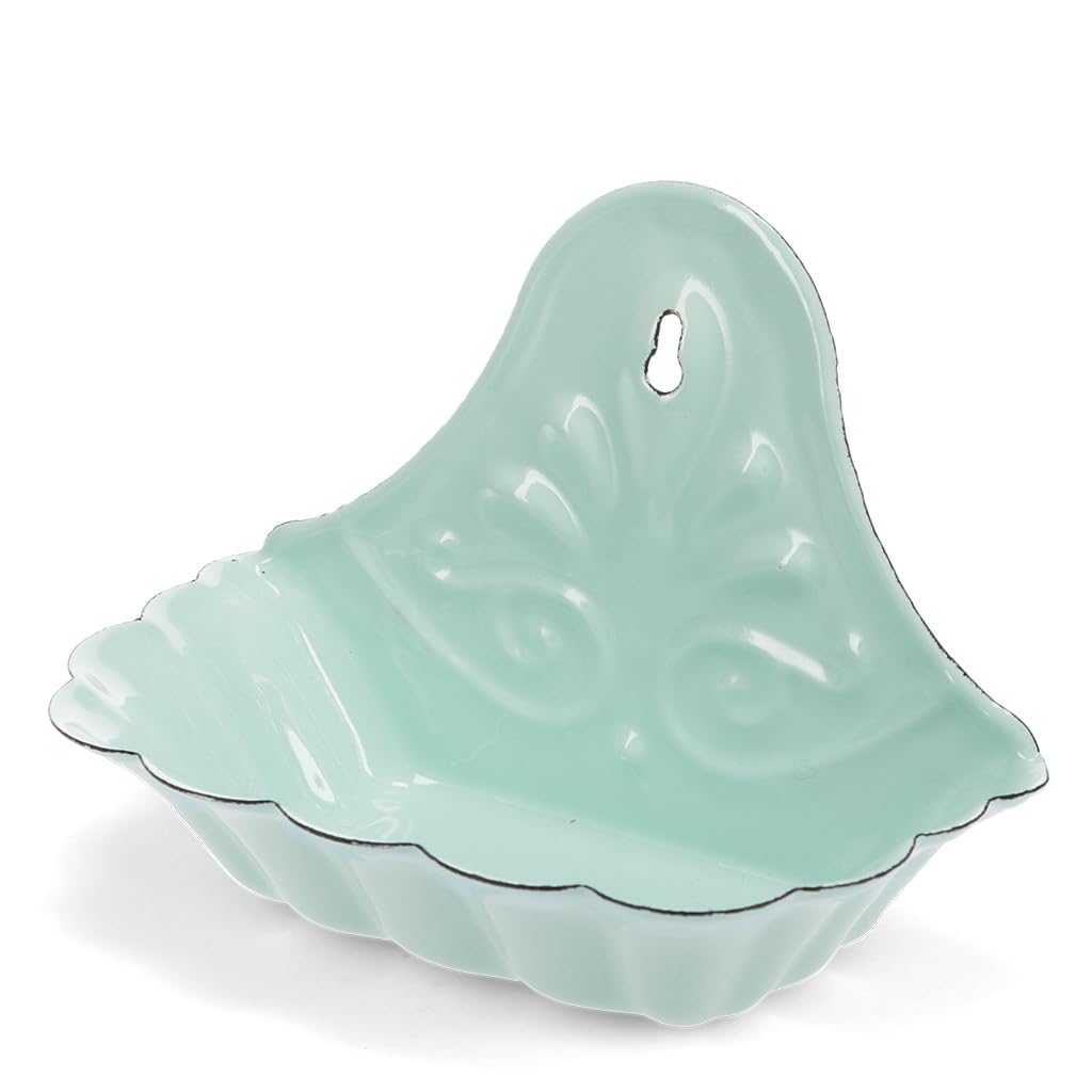 Rex London Green Wall-Mounted Enamel Soap Dish In Vintage Bar Holder For Shower, Bathroom Dishes With Drainage, Retro Metal Washroom Stand, Decorative Ceramic Look, Small Soapdish, Two-Part Style.