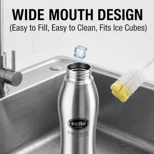 Image of CELLO New Curvy Stainless Steel Water Bottle For Daily Use Set of 3 Pcs Silver, 1000 ml | Single Wall Rustproof & Leakproof, Fridge Safe | Stainless Steel Water Bottle For Kids, Office, Travel, Picnic