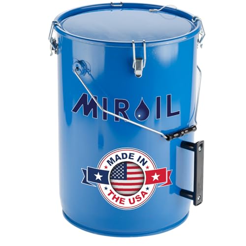 MirOil 6 Gallon Blue Oil Grease Bucket & Filter Pot – Steel Fryer Container w/Lid Lock & Clip, Food Grade Interior Coating - Hot Grease Collection Pot for Disposal Under Drain Valves – Model #30L