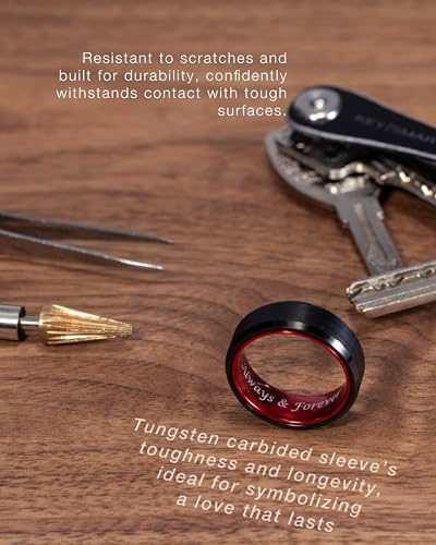 LerchPhi 8MM Black Tungsten Rings for Men, Polished Black Mens Rings with Silver Beveled Edge Mens Wedding Band3