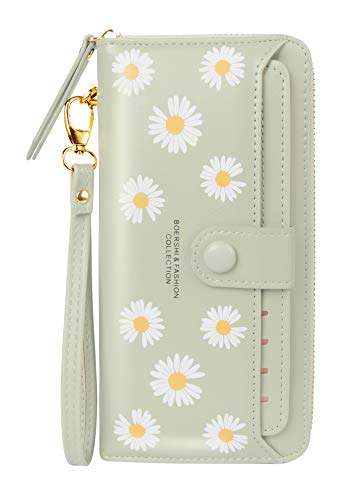 Women Leather Wallet RFID Blocking Zipper Pocket Wallet Card Case Purse with ID Window