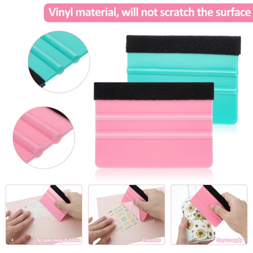 Image of Hariendny Squeegee for Vinyl, 2 Pcs Pink and Teal Vinyl Scraper Tools Wallpaper Smoothing Suede Felt Edge Squeegee Craft Sign Making Wrap Tool for Car Window Wrap Tint Application ppf Tools