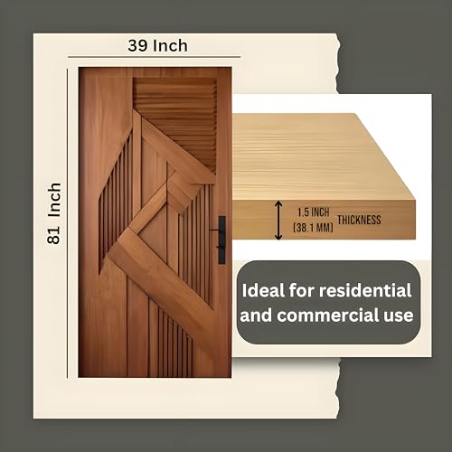 Image of Sagwan Wooden Made Fancy Gate for Your Home and Kitchen Front Door with Unique and Stylish Design Hand Carved Size 81x39 Inch Thickness 1.5 Inch, Brown