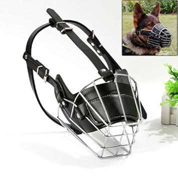 DreamAuro Adjustable Strap Iron Wire Muzzle for Pet Safety Collar for Anti Biting Dog (Black) (Large - L)