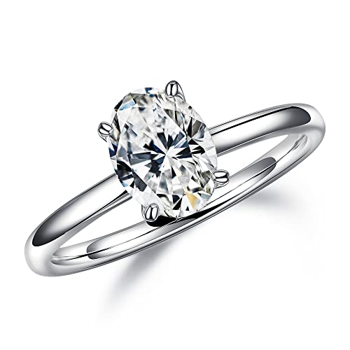 MOOSEA 1.5CT Oval Cut Moissanite Engagement Rings for Women, Brilliant D Color VVS1 Clarity Lab Created Moissanite Rings 14K White Gold Vermeil Moissanite Solitaire Ring for Women Wedding Rings