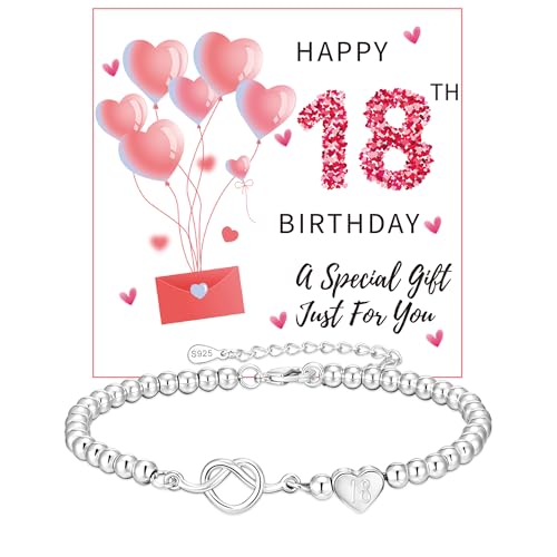 Halora 18th Birthday Gifts for Girls Sterling Silver Bead Bracelet for Women Adjustable Knot Heart Bracelets 18th Birthday Jewellery Gifts with Card for Girls Daughter Sister