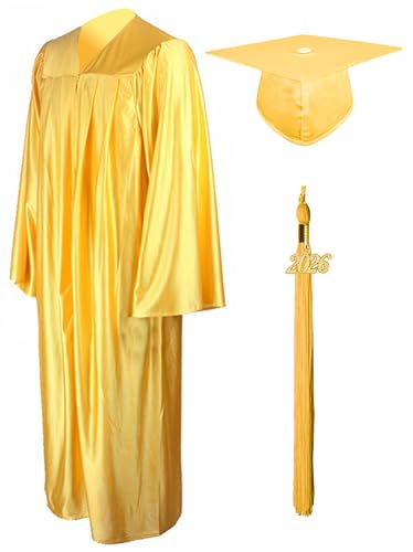 GraduationMall Shiny Graduation Cap and Gown with 2026 Tassel for High School and Bachelor Gold 51(56-58)