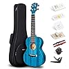 Enya Concert Ukulele 23 Inch Blauwe Effen Mahonie Top met Ukeleles Starter Kit Inclusief Online Lessen, Koffer, Riem, Snaren, Capo, Zandstrooier, Pick, Poolse Doek (EUC-25D BU)