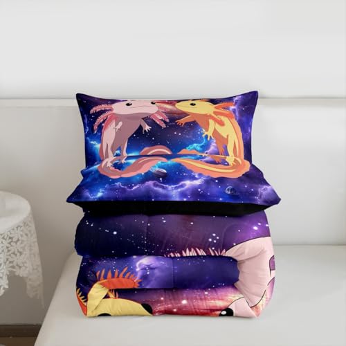 Image of Feelyou Cute Galaxy Axolotl Comforter Set - Twin Size with 1 Comforter and 1 Pillowcase