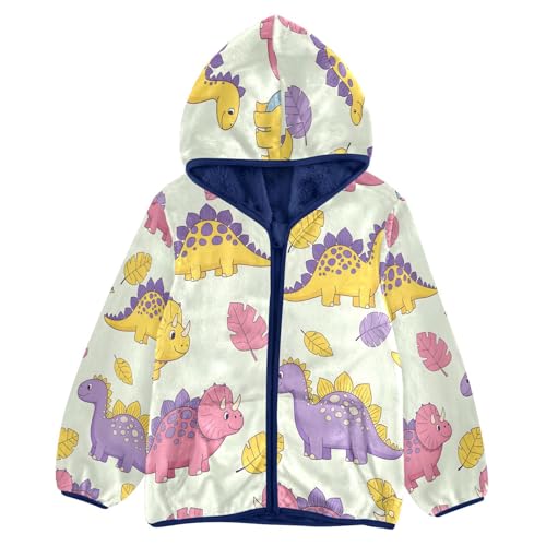 Colorful Dinosaurs on Pastel Background Toddler Fleece Jacket Girl Boys Hooded Fleece Jacket Coat