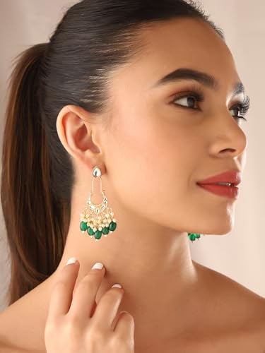 Kundan Beads Chandbali Earrings, Traditional Elegance
