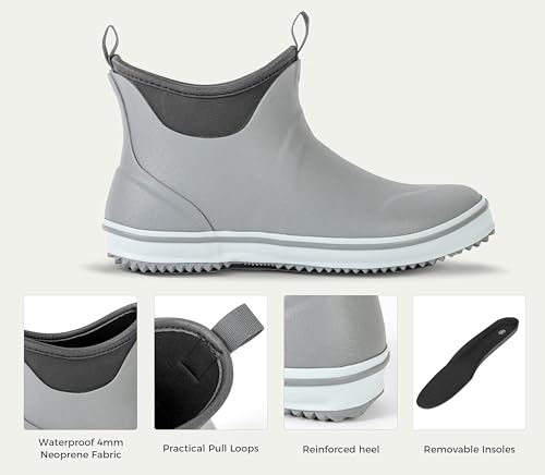 Image of Ubon Deck Boots for Men Waterproof Rubber Ankle Rain Boots for Fishing | Pull-On Shoes with Anti-Slip Traction, Breathable Lining, Removable Insole, Suited To Boats, Docks, Gardening, Camping