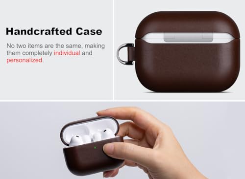 Image of Haobobro for AirPods Pro 3 Leather Case Cover - Leather from Cow Hide, Handmade Drop Protective Hard Cover, Wireless Charging Compatible AirPods Pro 3rd Generation Case with Keychain - Coffee Brown