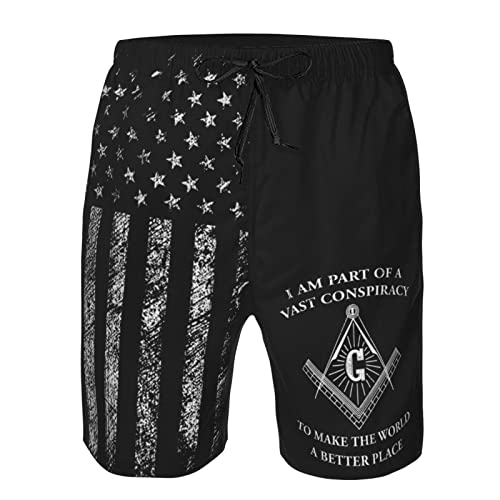 ONVOWO Make The World Better Freemason Shirt Masonic Lodge Funny Gifts Mens Swim Trunks Mens Boardshorts Mens Bathing Suits White-3X-Large
