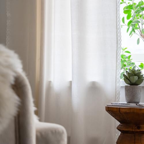 XCLOOZGL Solid Color Semi-Blackout Cotton Linen Window Curtains Textured Window for Living Room Simple Lace Decorative Drapes Rod Pocket Pinch Pleat Soft Touch Light Airy Curtains,Beige,W150xL120cm