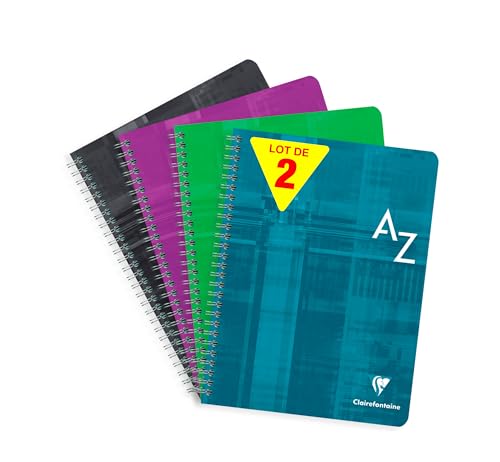 Clairefontaine 8948AMZC Un lot de 2 Répertoires à Spirale - 17x22 cm - 100 Pages Grands Carreaux - Papier Blanc 90 g - Couverture Carte Pelliculée - Couleurs Assorties Aléatoires