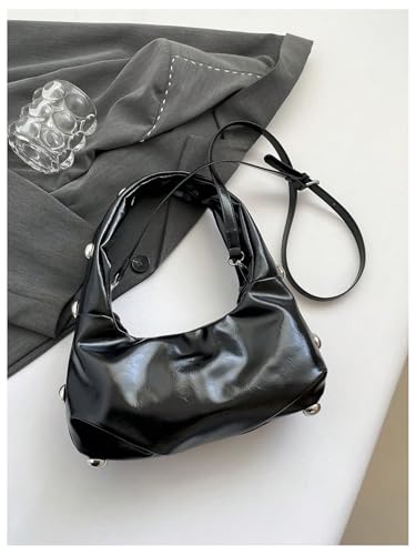 Verdusa Women's Studded Leather Shoulder Handbags Y2k Punk Top Handle Crescent Crossbody Bags2