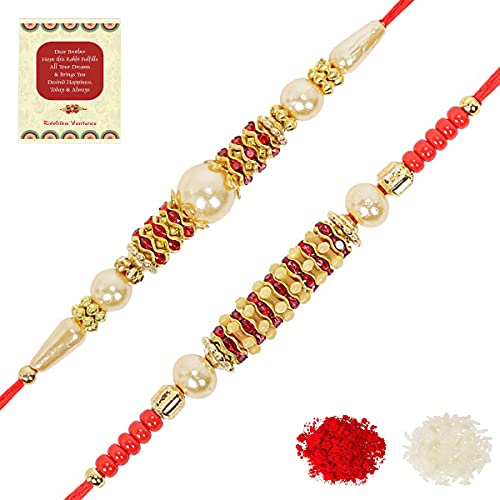 Image of Riddhika Ventures Set of Multi Colour Family Rakhi with Roli Chawal and Greeting Card (J1K1)