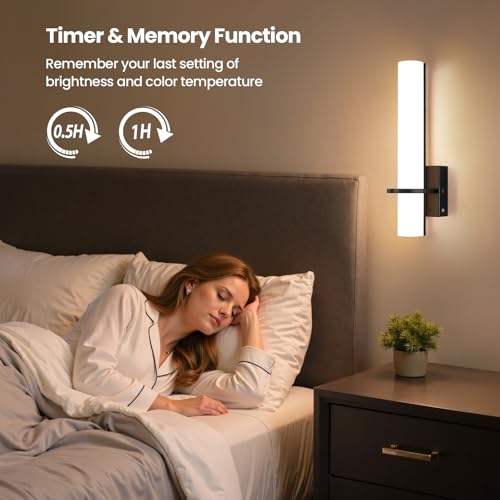 Image of AIJIASI Black Battery Operated Wall Sconces Set of 2, 10000mAh Rechargeable Wireless Wall Sconce with Remote Control, 3000K-6000K Dimmable LED Wall Lights for Living Room Bedroom Hallway 15 Inch