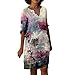 Women Vintage Print Dress V Neck Dresses Medium Length Daily Dress Half Sleeve Dress Jupe évasée Noire