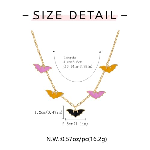 WOWORAMA Halloween Bat Pendant Necklaces for Women Funny Colorful Dripping Oil Bats Chain Choker Necklace Statement Holiday Halloween Jewelry for Women