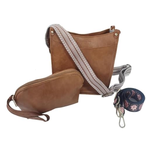 Women's Shoulder Handbags Fashion Leather Crossbody Bag Hobo Handbags Wallet Set Shoulder Purse for Women with 2PCS Adjustable Strap(Dark Brow)