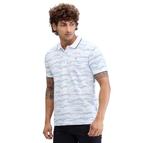 Image of Colorplus Men's Regular Fit Print Pattern Pure Cotton Half Sleeve Polo Neck Casual T-Shirt