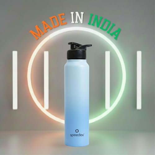 Image of Speedex Stainless Steel Metal Water Bottle 1 Ltr 1000 ml, BIS Approved, Leak Proof Sipper Cap Bottle for Office, School, Gym, Travel, Daily Use for Men, Women, Kids, Adults, Dual Blue, Set of 4