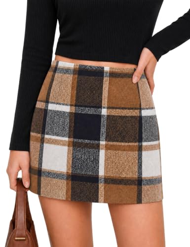 Rapbin Damen Braun Weiß Karierter Mini Rock Retro Vintage Herbst M