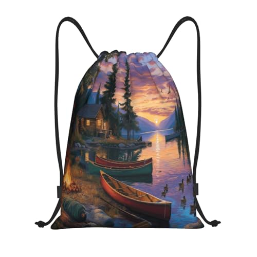 Drawstring Bag, A Beautiful Lake Design Durable Water Resistant For Sport,Travel - Lightweight Sackpack