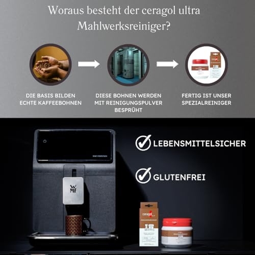 ceragol ultra Mahlwerks-Reiniger – Reinigungs-Granulat für Kaffee-Vollautomaten und Mühlen aller Art, effektiver Kaffee-Reiniger, 2 Stück für 2 Anwendungen