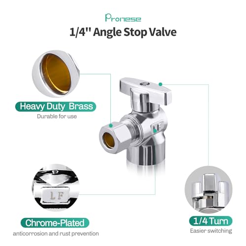 Minimprover 2 Pack Premium Brass Chrome plated 1/2\" FIP Female Thread x 3/8 Inch OD Compression Quarter Turn Water Angle Stop Valve Shut Off