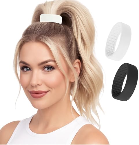 2 Medium PONY-O bendable Hair Ties, Ponytail Holders: for Fine to Normal or slightly Thick Hair-(Black and White)