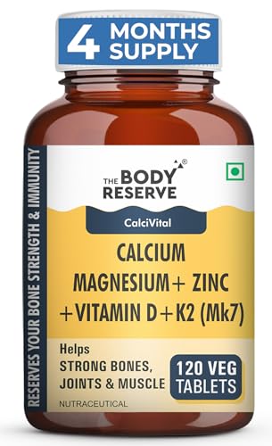 Image of The Body Reserve Calcium, Magnesium, Zinc with Vitamin K2, MK7 & B12 - 120 Tablets for Bone & Joint Health (4-Month Pack)