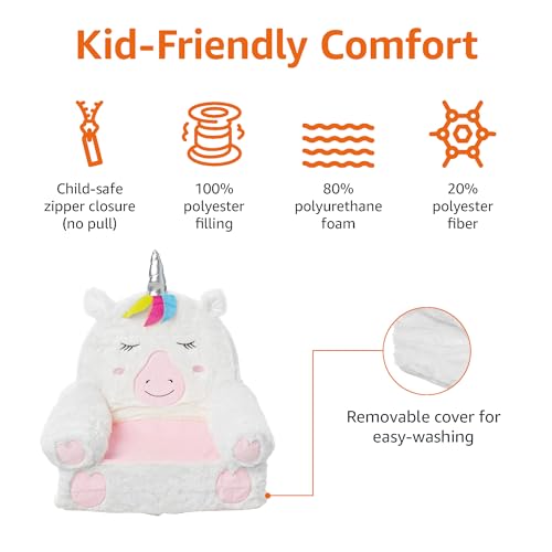 Image of Amazon Basics Children's Plush Toddler Chair for Bedroom, Easy to Clean, Unicorn, Medium, Multicolor