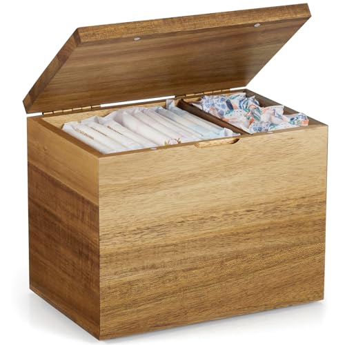 DBXSHDF Tampon Holder for Bathroom Decor Acacia Wood Feminine Product Organizer with Lid Shark Week Tampon Storage Pad and Tampon Organizer