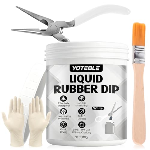 300g Rubber Dip for Tools, Plastic Dip White, with Brush and Gloves, Flexible Peelable Insulation & Anti-Slip, Tool Dip Rubber Coating for Pliers Handles and Jewelry Tools DIY Craft Machine Parts