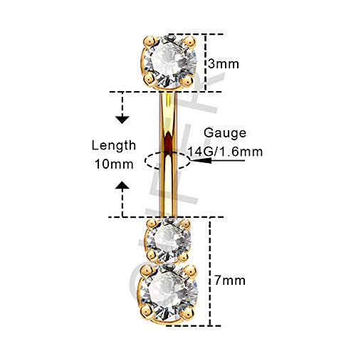 Oufer 14K Solid Gold Belly Navel Button Ring Clear 5A Cubic Zirconia Design Belly Rings Piercing Jewelry #TOP2