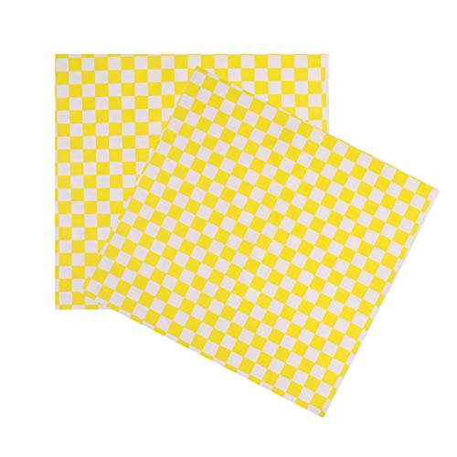Cabilock 100pcs Checkered Oil Paper Fried Food Basket Liner Grease- Proof Paper Wrappers for Picnic Sandwiches Hamburgers (Yellow)