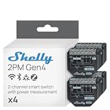 Shelly 2PM Gen4 - Interruttore Relè Intelligente Wi-Fi, 2 Canali, 16A, Monitora il Consumo di Energia, Tapparelle, Nessun Hub Richiesto, Certificato Matter, Alexa, Google, HomeKit, Zigbee (4 Pezzi)
