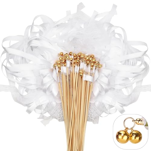 Wedding Wands 50 Stück Stäbe mit 100Groß Glöckchen und 150Hochzeitsbändern